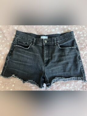 LOFT Black Boyfriend Denim Shorts with Frayed Hem
